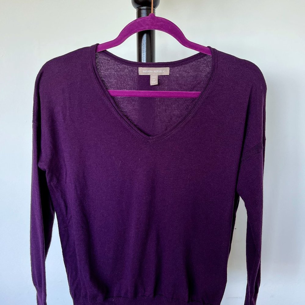 Banana Republic V-Neck Purple Sweater - Petite Medium (M)